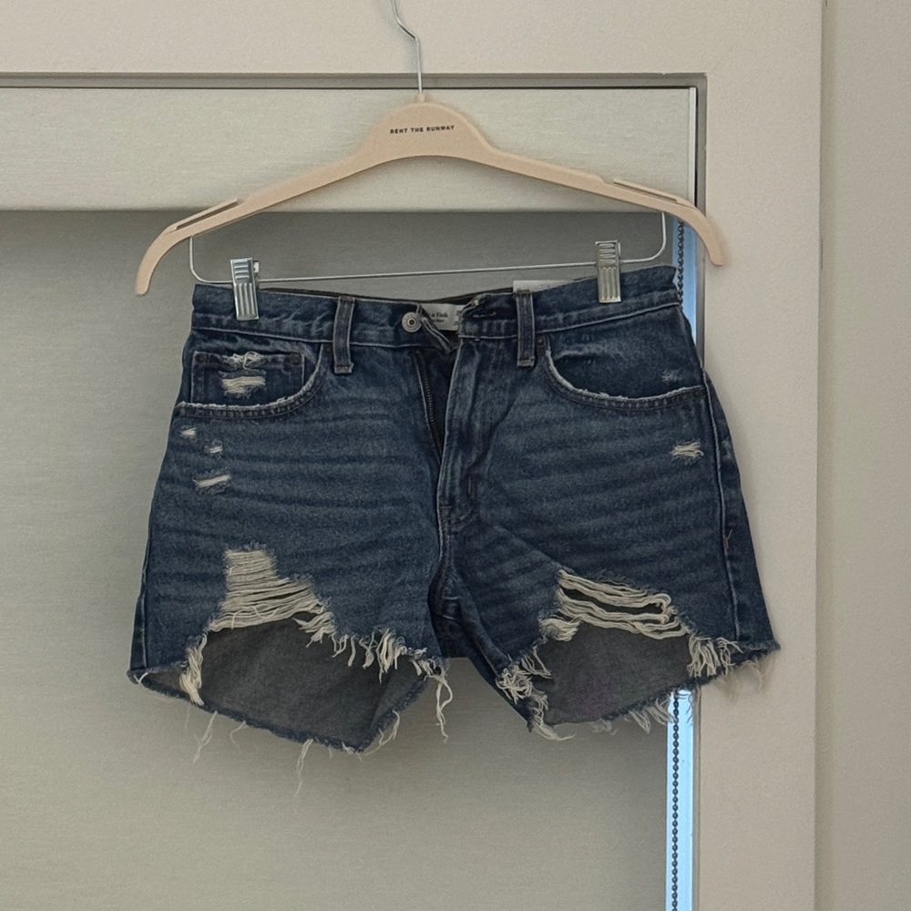 Abercrombie & Fitch Dark Blue Distressed Jean Shorts